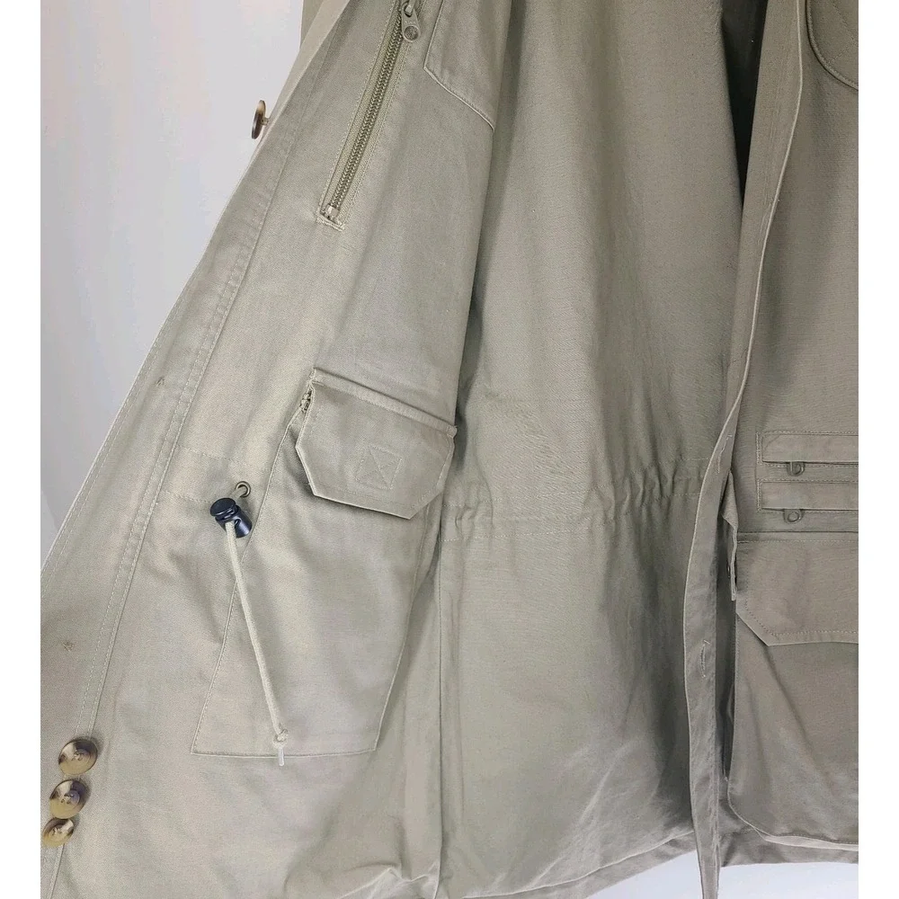 Cabela's Hunting Field Jacket Mens Medium Khaki Cotton Safari Utility Coat - Picture 7 of 9